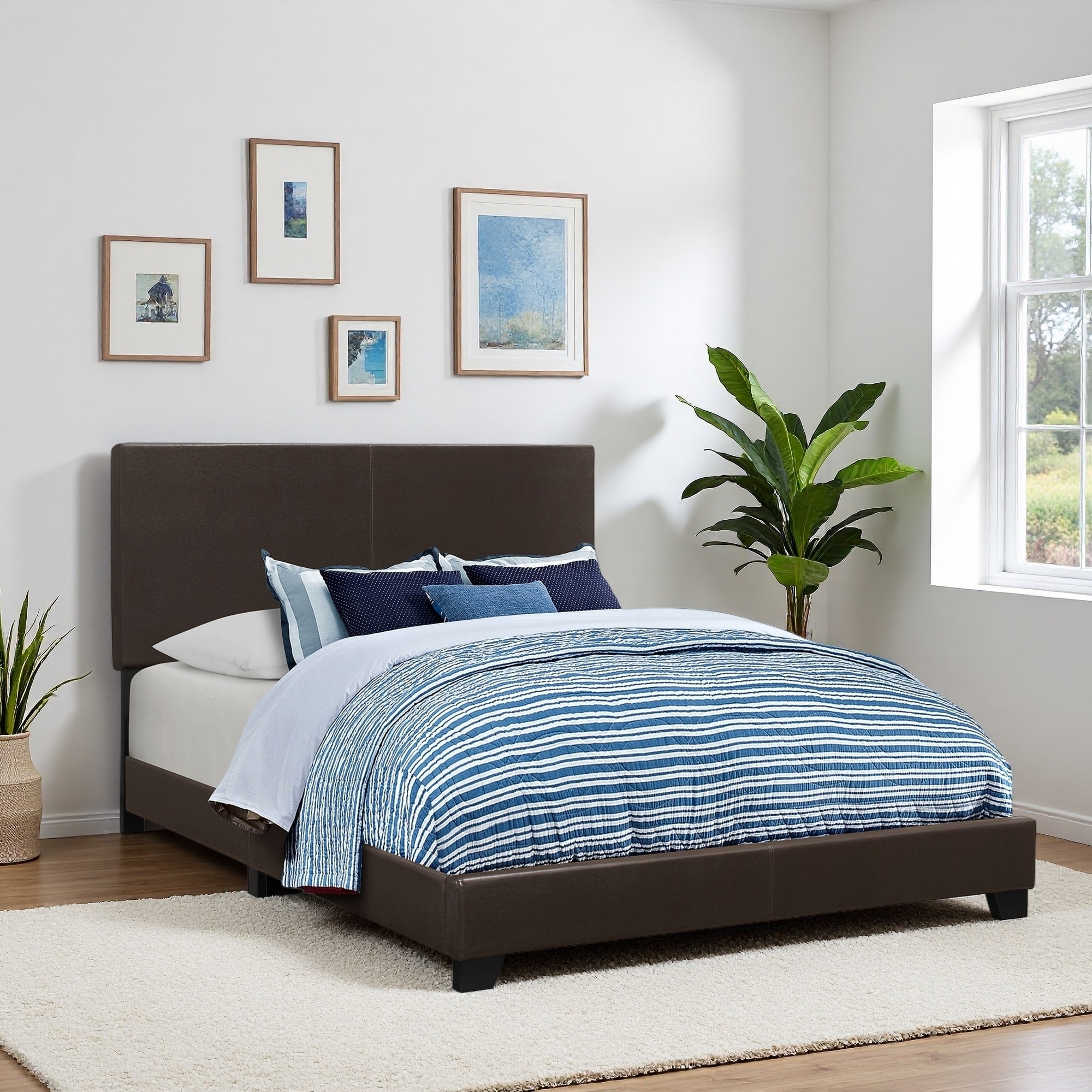 Upholstered Panel Bed with Padded Upholstery and Solid Wood Legs