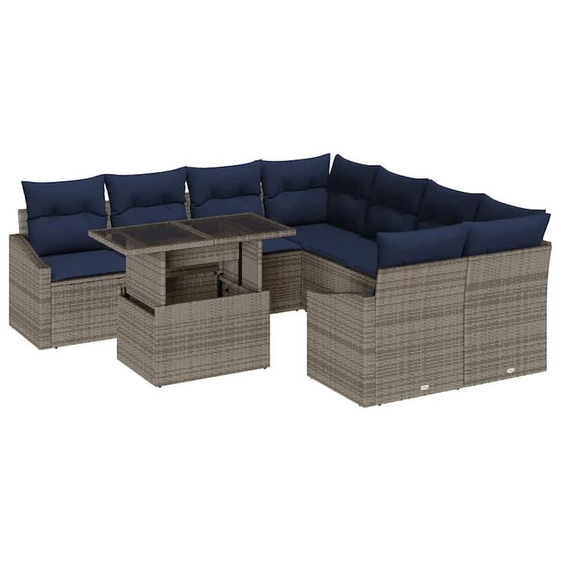 vidaXL 9 Piece Garden Sofa Set with Cushions - 91.9×92.1×27.2