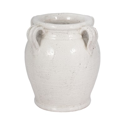 Terracotta Table Vase with Weathered Finish and Handles for Home Decor