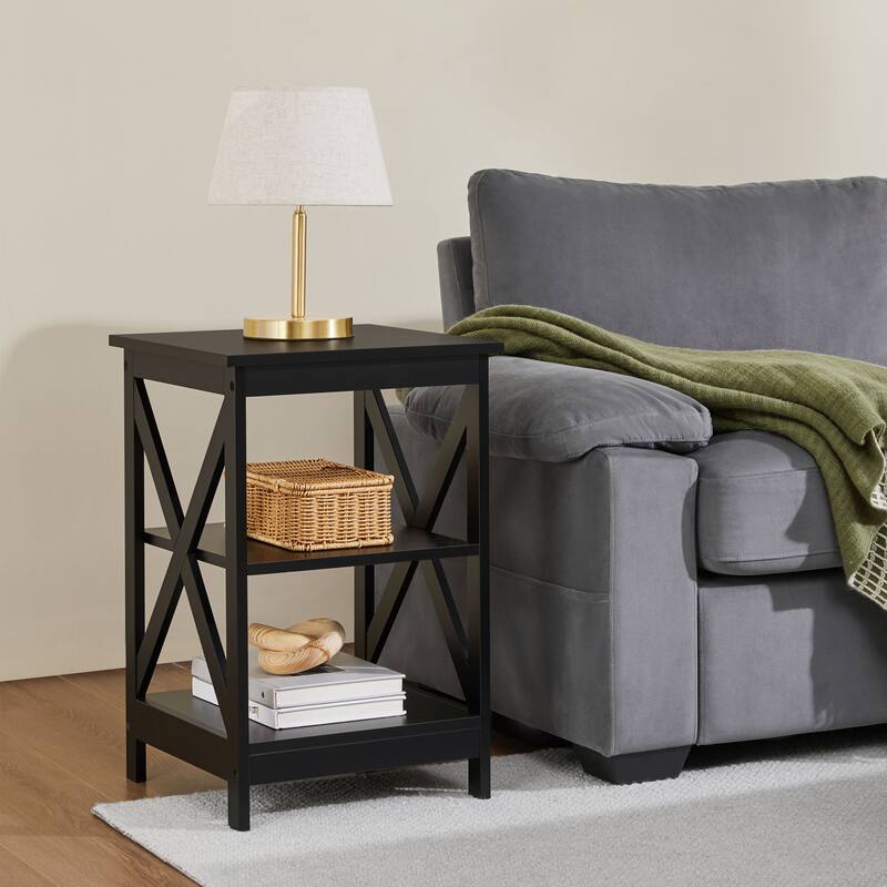 Yaheetech 3 Tier X-Design End Table Storage Cabinet for Living Room