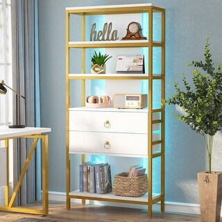 Smartwater Led Bookcase Rack 2 Drawers Bookcase Display Rack with Led Light White and Gold - 52 x 63 ...