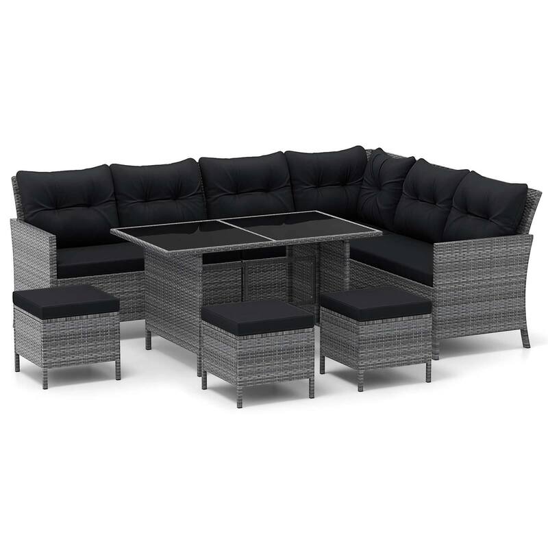 Gymax Set of 7 Dining Furniture Set PE Rattan Sectional Sofa Set Patio