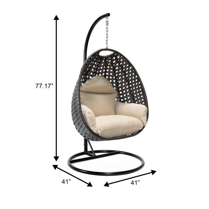 LeisureMod Charcoal Single Seater Rattan Wicker Egg Swing Hanging Chair for Indoor Outdoor Patio Porch Backyard Garden