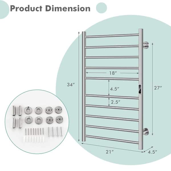 Costway 10 Bar Wall Mounted Towel Warmer Electric Drying Rack - See ...