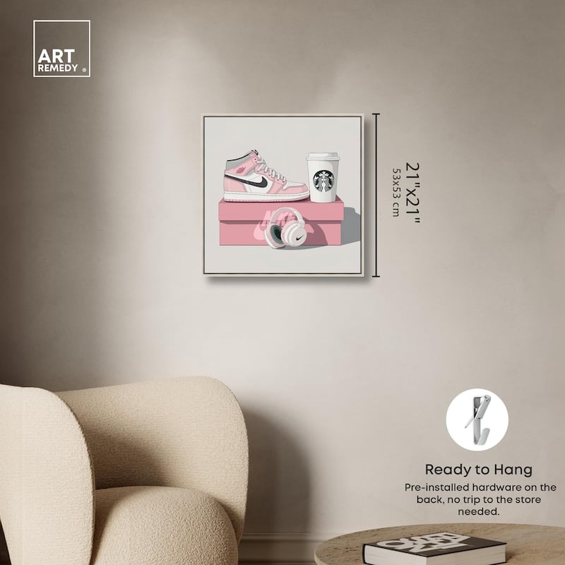 Pink Sneaker and Headphones Canvas by Art Remedy