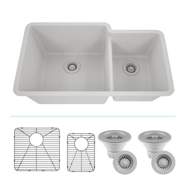 slide 2 of 8, Lexicon Platinum Quartz 60/40 Double Bowl Kitchen Sink Galaxy White