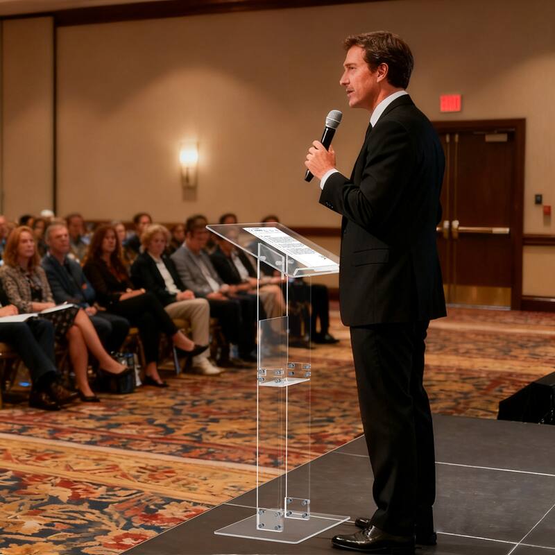 Clear Acrylic Presentation Lectern Pulpits Transparent Podium Stand with Tilted Wide Top and Shelf