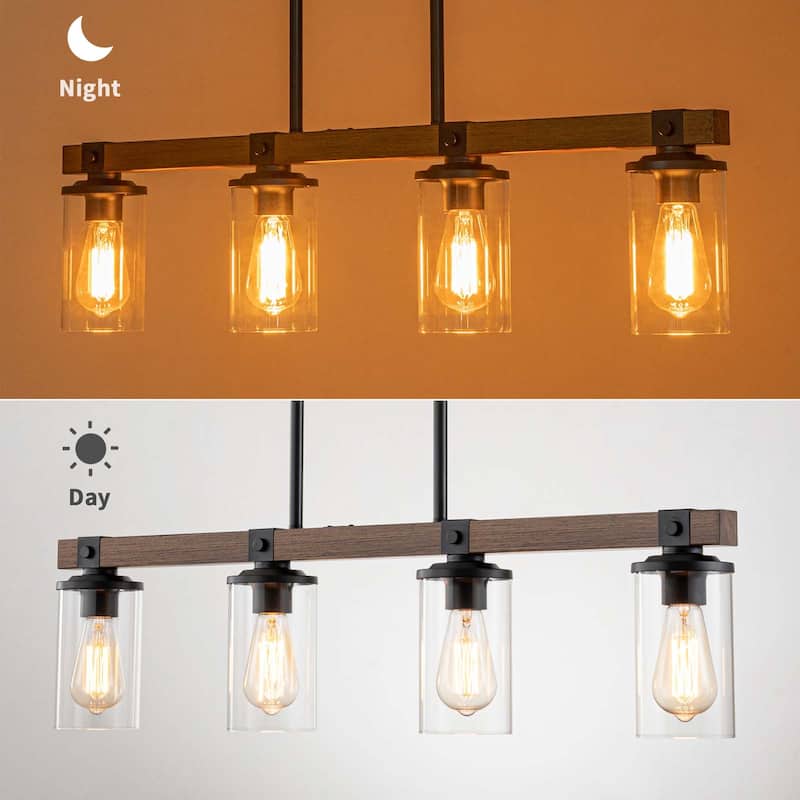 Starsky 4-Light Modern Farmhouse Cluster Chandelier Linear Kitchen Island Light with Cylindrical Glass Shade