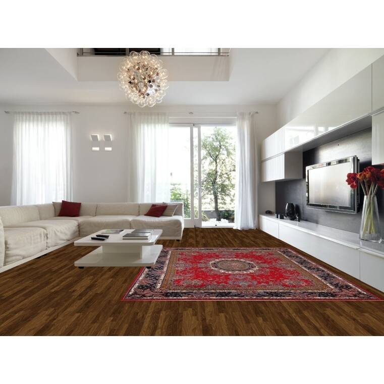 Victorian Style Red Kashan Turkish Area Rug Red Machine Made Carpet - 9'8" x 12'8"