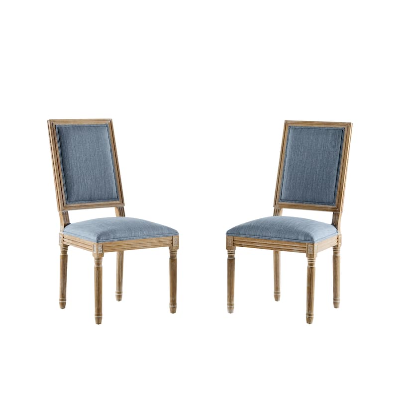 [Set of 2] French Country Dining Chairs - Elegant Cane Backrest & Upholstered Seats with Fluted Legs, Solid Rubberwood Frame