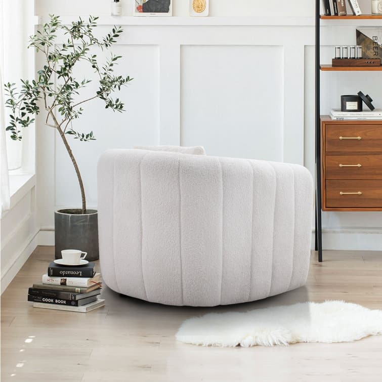Ebello Oversize Velvet Swivel 360° Rotation Barrel Comfy Round Armchair With Pillow For Living Room Bedroom