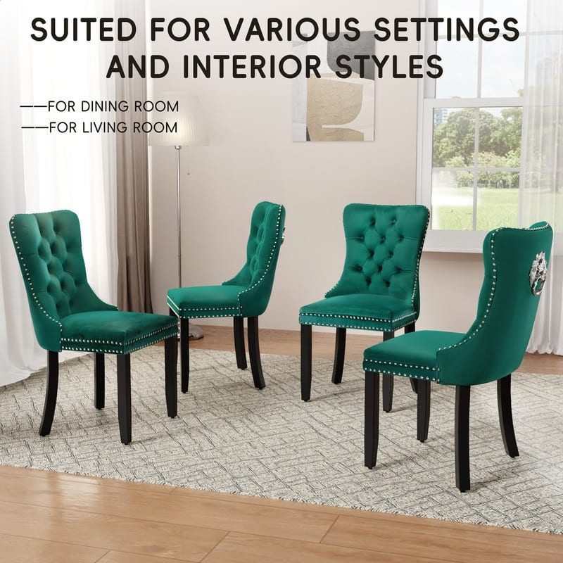 High-end Tufted Velvet Upholstered Nailhead Dining Chair Set of 4