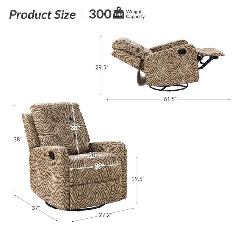 Arlette Contemporary Floral Manual Swivel Recliner with Tufted Back
