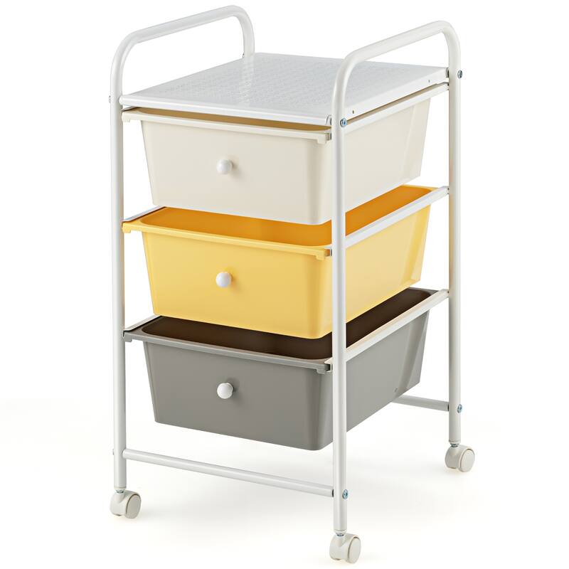 3 Drawer Storage Rolling Cart Craft Organizer with Wheels - Yellow