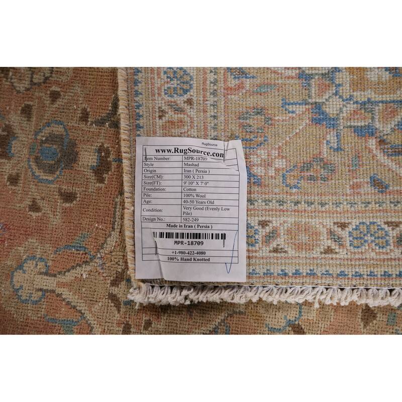 Traditional Mashad Vintage Persian Area Rug Handmade Wool Carpet - 7'0" x 9'10"