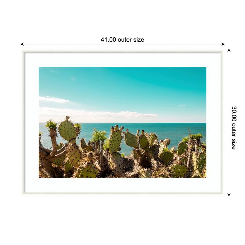 Cactuses Admiring the Ocean by Elena Chukhlebova Wood Framed Wall Art Print - Lucie White - 41 x 30 in