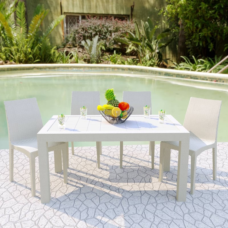 Outdoor Patio Dining Chairs, Set of 4 Stackable Polypropylene Chairs with Woven Design for Garden, Deck, or Pool