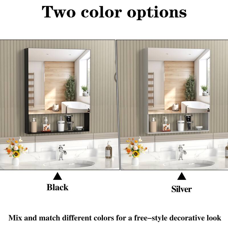 24" x 30" Medicine Cabinet with Mirror for Bathroom, Wall Mounted Bathroom Mirror with Storage, Adjustable Shelves - 24