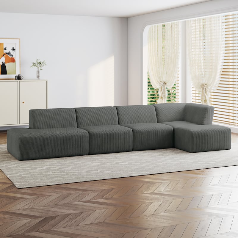 Modern Corduroy Non-Assembly L-Shaped Sectional Sofa Couch with Chaise