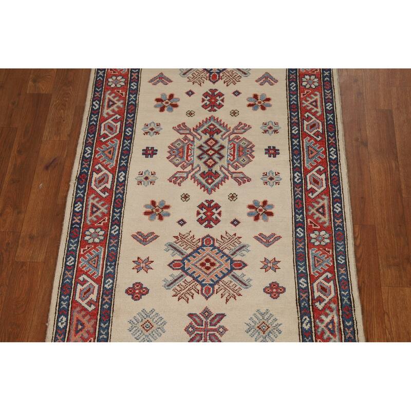 Ivory Kazak Oriental Runner Rug Hand-Knotted Wool Carpet - 2'9"x 7'10"