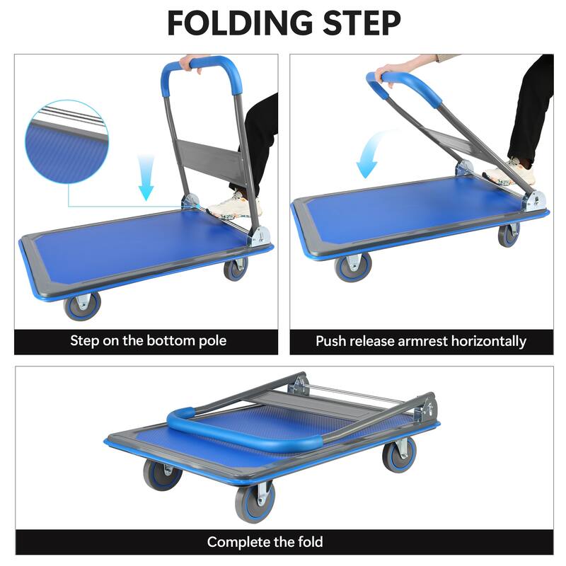 Platform Truck Hand Truck Large Size Foldable Dolly Cart360 Degree Swivel Wheels 660lbs Weight Capacity