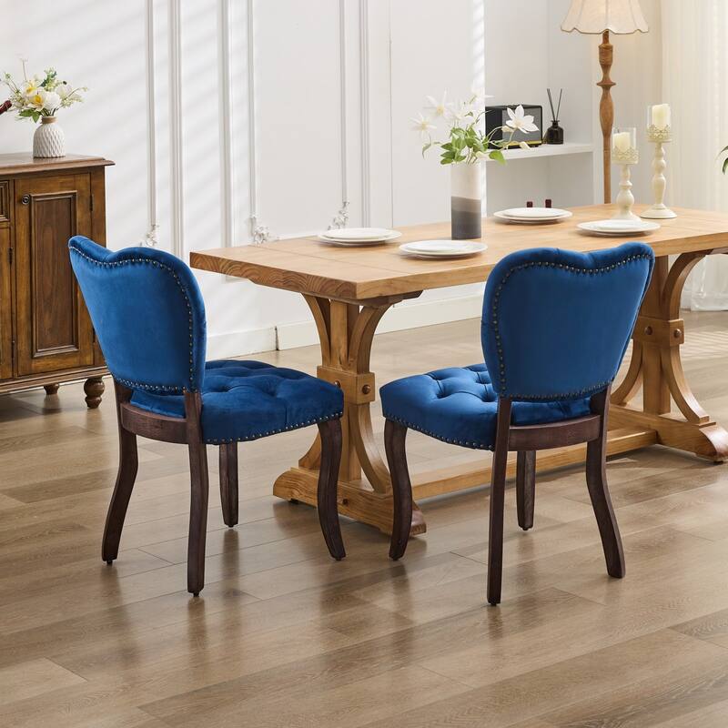 French Vintage Style Dining Chairs Set of 2, Upholstered Button Tufted Kitchen Chairs with Nailhead Trim