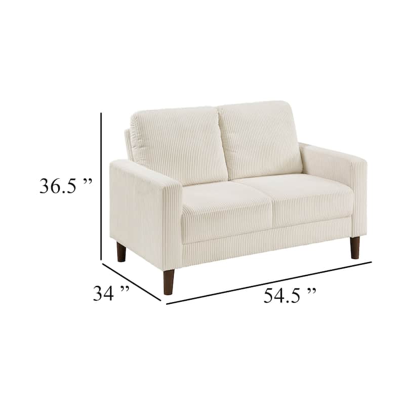 Cey Loveseat, Beige Corduroy Upholstery, Modern Style Brown Legs, 55 Inch