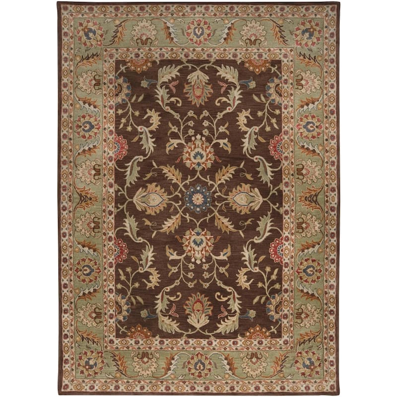 Livabliss Caesar Hand Tufted Traditional Border Wool Area Rug - 8' x 11' - Brown/Camel