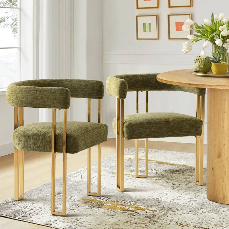 Chenille Upholstered Armchair (Set of 2) - Green