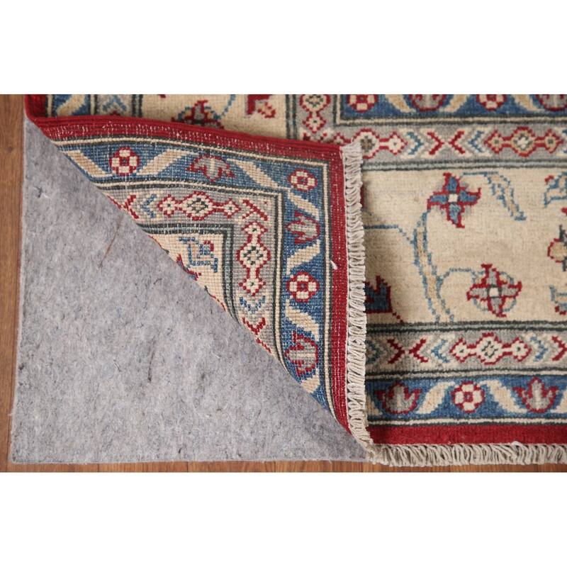 Hand Knotted Oriental 100% Wool Carpet Traditional Geometric Navy Blue & Blues Kazak Area Rug - 9' 6'' X 6' 8''