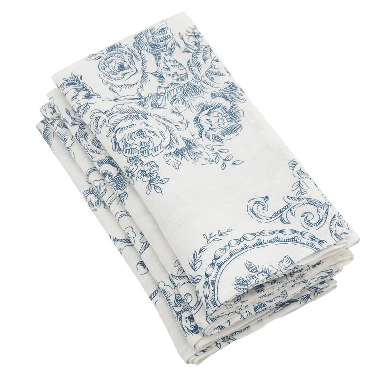 Linen Blend Decorative Napkins (Set of 4) - Botanical Pattern for Dining and Entertaining, 20"x20"