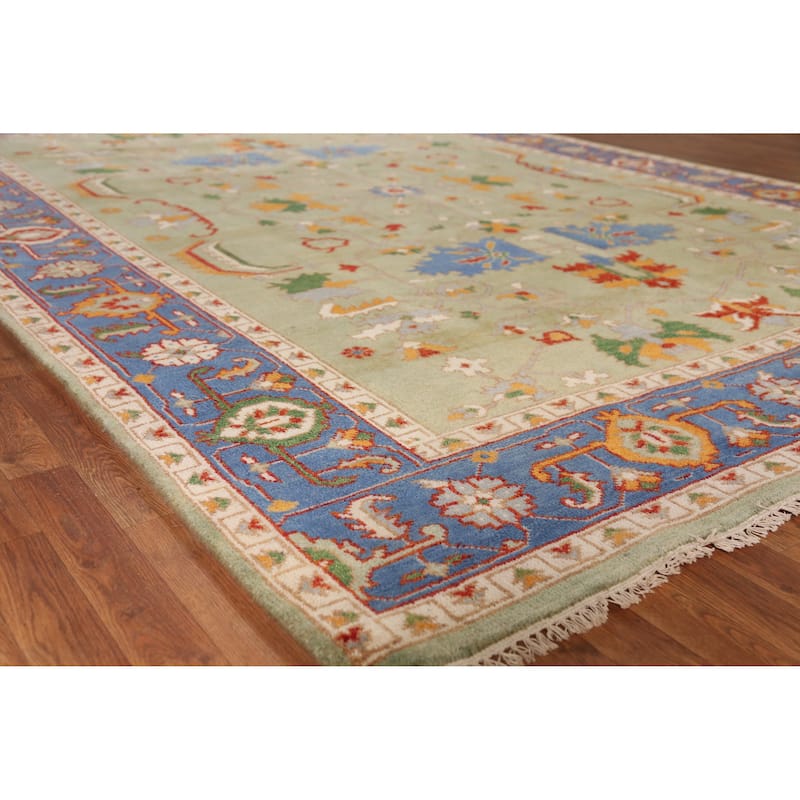 Green Heriz Serapi Indian Area Rug Handmade Wool Carpet - 8'10" x 11'9" - 8'10" x 11'9" - Green
