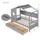 preview thumbnail 4 of 11, Twin Size House Bed with 2 Storage Drawers, Kids Bed with Storage Shelves, Wooden House Bed Frame for Girls, Boys, Gray