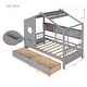 preview thumbnail 36 of 34, Wooden House Bed with Roof, 2 Drawers, and Storage Shelf