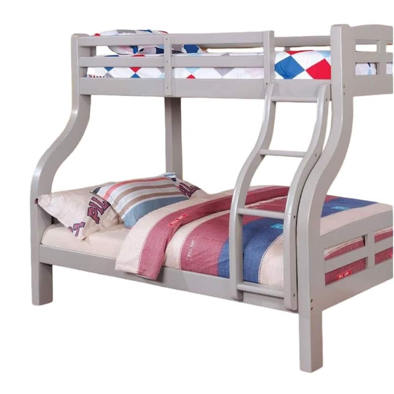 Transitional Twin Over Full Bunk Bed with Curved Ladder and Wood Design