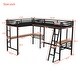 preview thumbnail 2 of 9, 2-in-1 Double Bed Twin Size Loft Bed Metal Frame Bed L-shape Loft Bed with 2 Under Bed Table, Stairs and Guardrail for Twin Baby