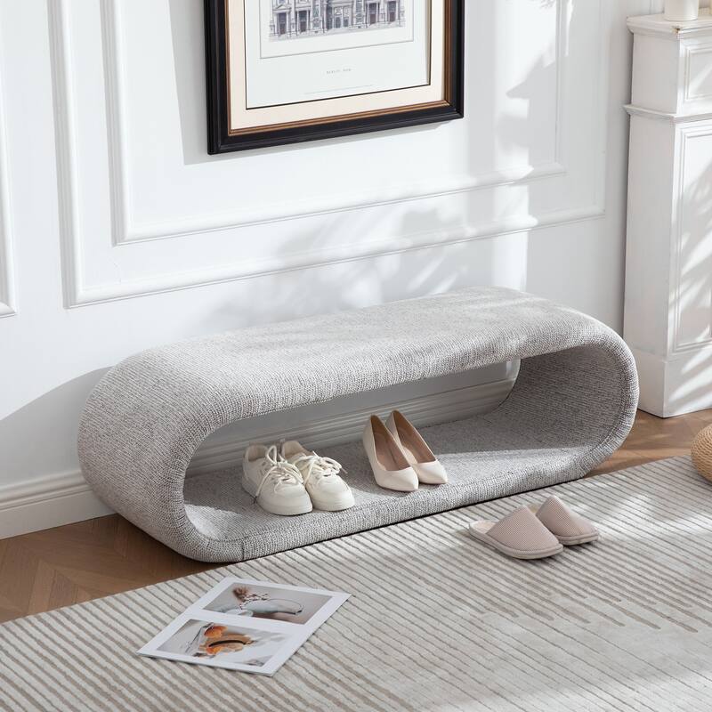 52.17"W Chenille Upholstered Bench for Bedroom End of Bed,Modern Shoe Bench for Entryway,Equipped With An Iron Frame - Light Brown