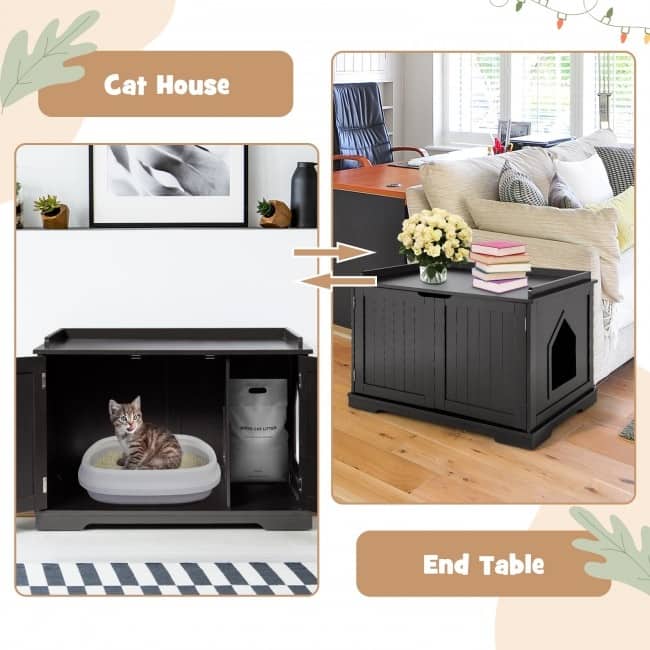 Cat Litter Box Wooden Enclosure Pet House Sidetable Washroom