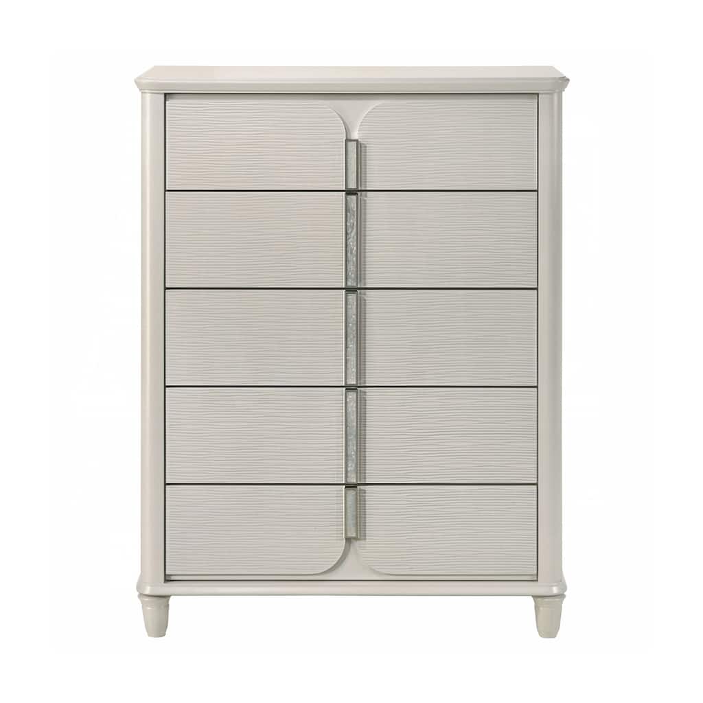 5 Drawers Wooden Chest in Pearl White Finish