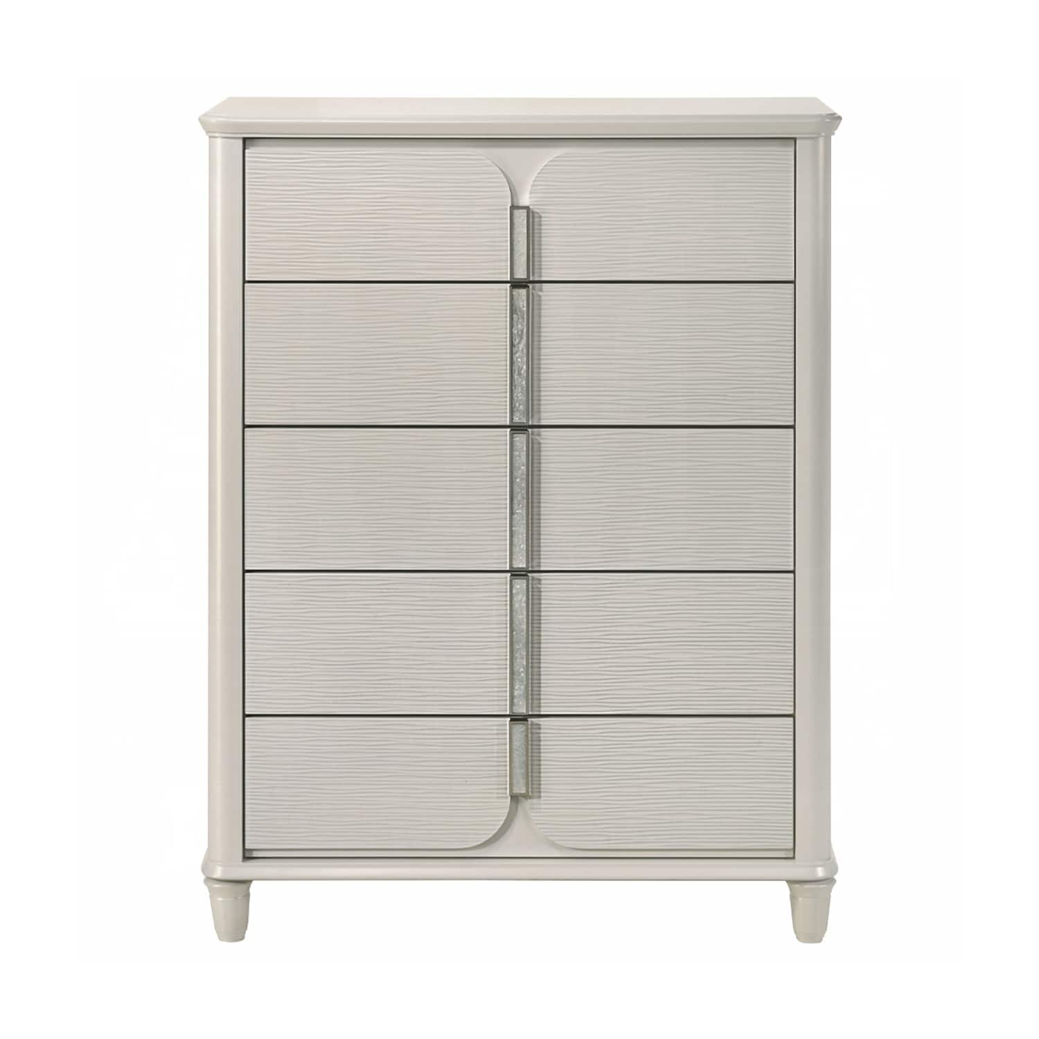 5 Drawers Wooden Chest in Pearl White Finish