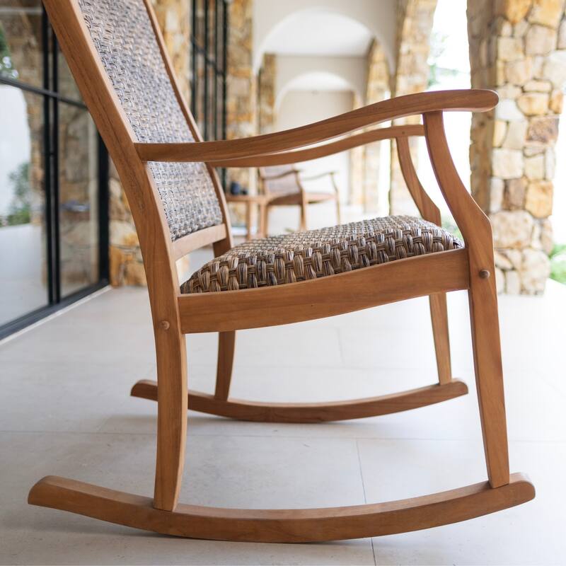 Cambridge Casual Camden Solid Teak Outdoor Rocking Chair with Padded Woven Seat