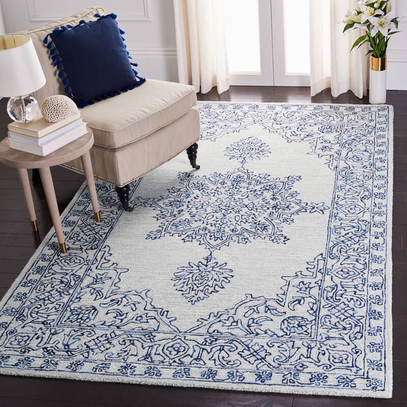 SAFAVIEH Handmade Micro-Loop Riona Modern Wool Rug - 8' x 10' - Ivory/Blue