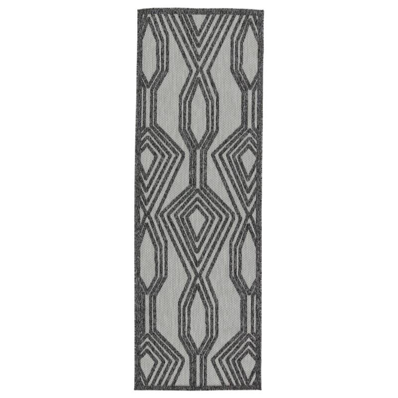 Nikki Chu Adana Indoor/ Outdoor Trellis Area Rug - 2'8" X 8' - Dark Grey/Silver