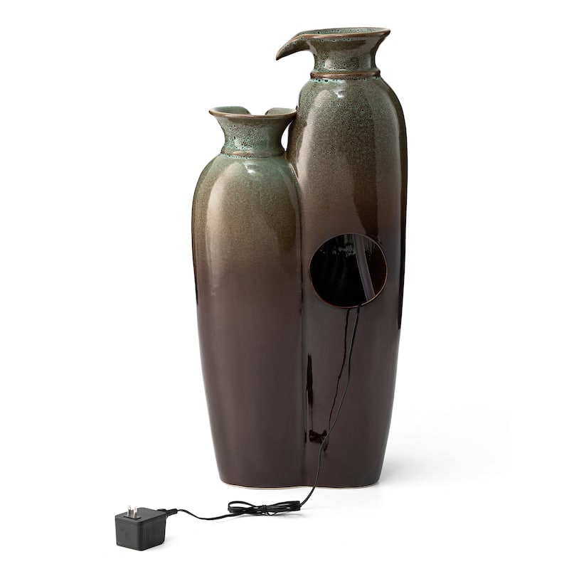 Glitzhome 30.75"H 4-Tiered LED Lighted Ceramic Vase Outdoor Floor Fountains