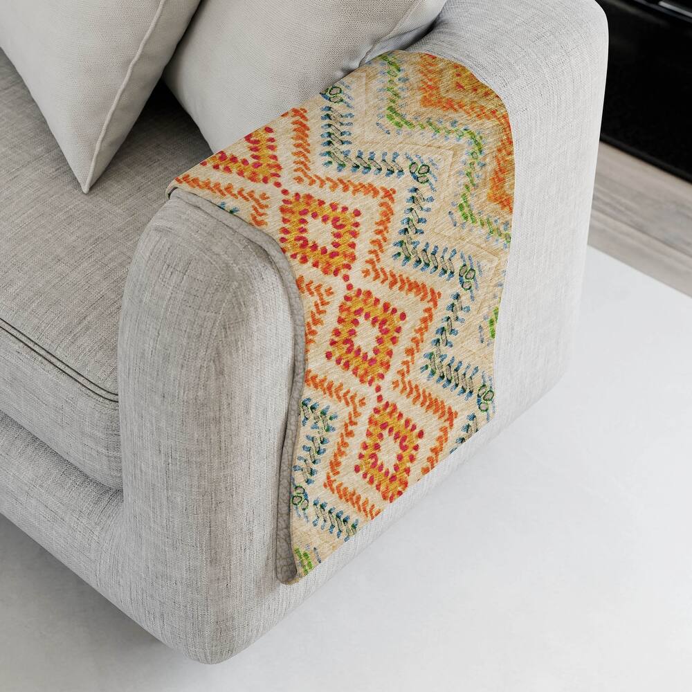 Premium Machine Washable Boho Global Sherpa Throw Blanket