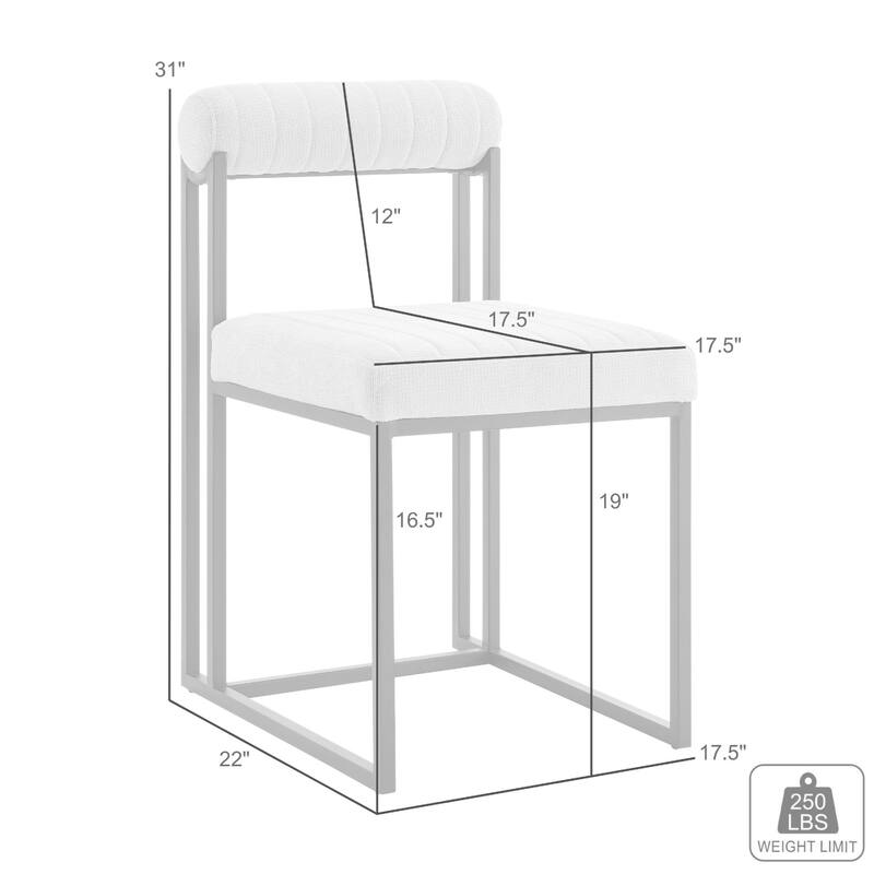 Tasie Dining Chair Set of 2, Stainless Steel, Gray Tufted Polyester