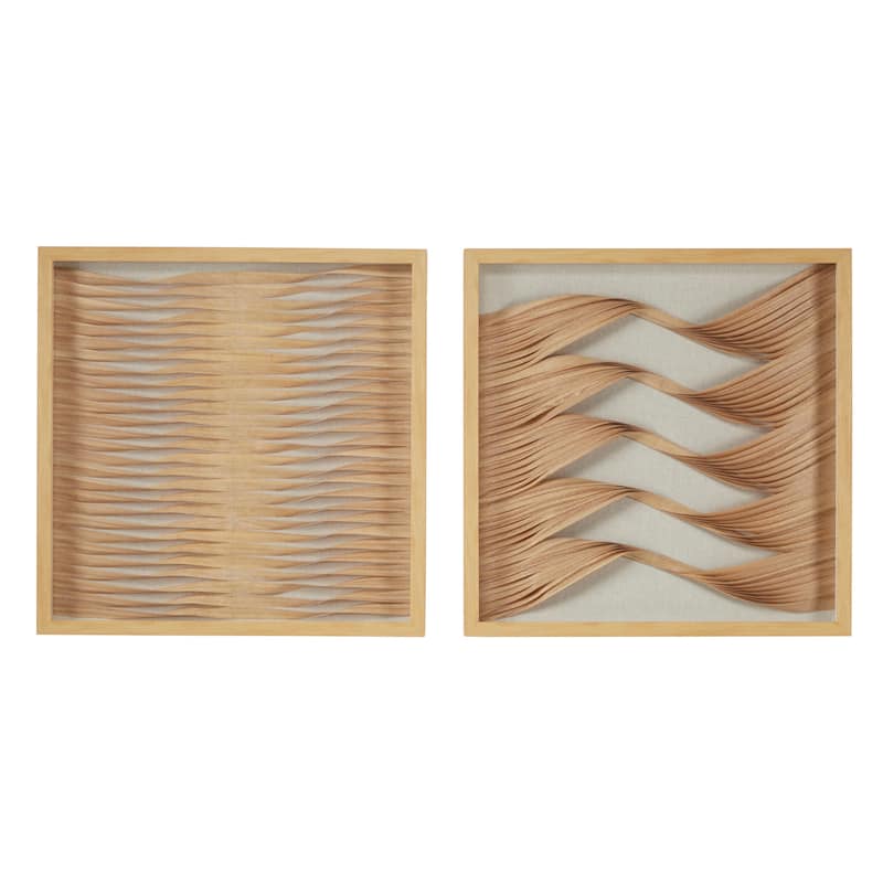 Wooden Geometric Handmade Shadow Box with Rattan Weaving - Set of 2 Brown - Roche River Decor