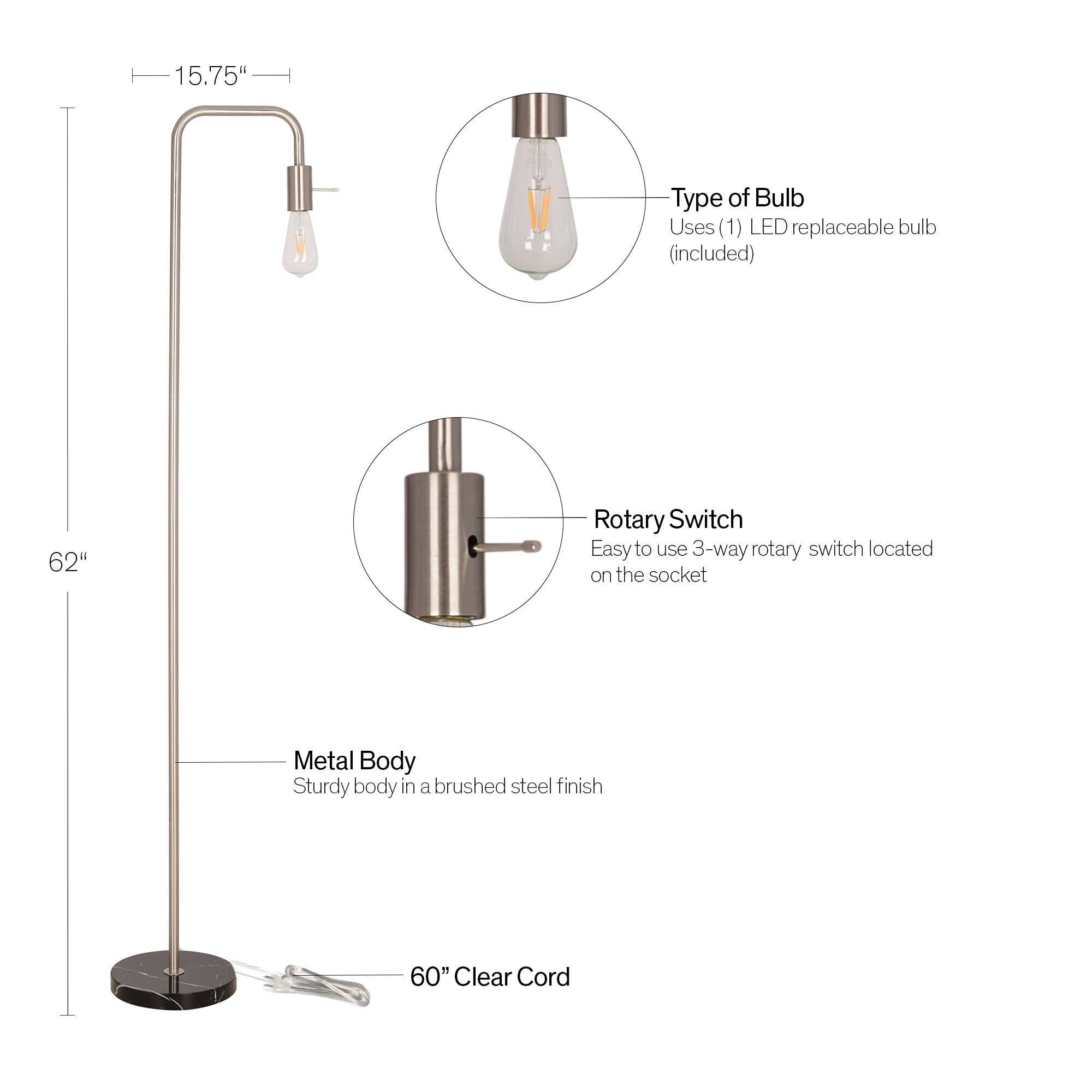 Shop Brushed Steel Black Marble Decal Floor Lamp Overstock 31764855