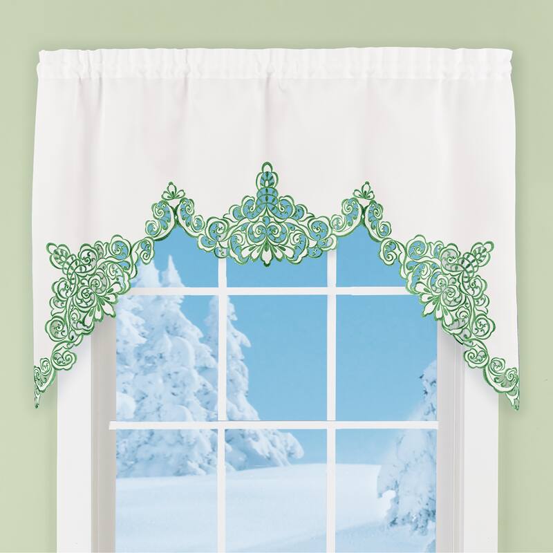 Embroidered Dainty Scroll Cut-Out Holiday Window Valance - 7.000 x 6.250 x 1.250 - Emerald