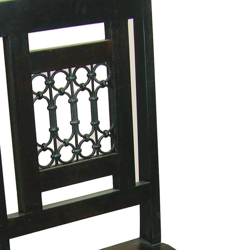 HomeRoots Dark Brown Metal and Wood Slat Back Dining Side Chair - 18.00 in. x 42.00 in. x 18.00 in.